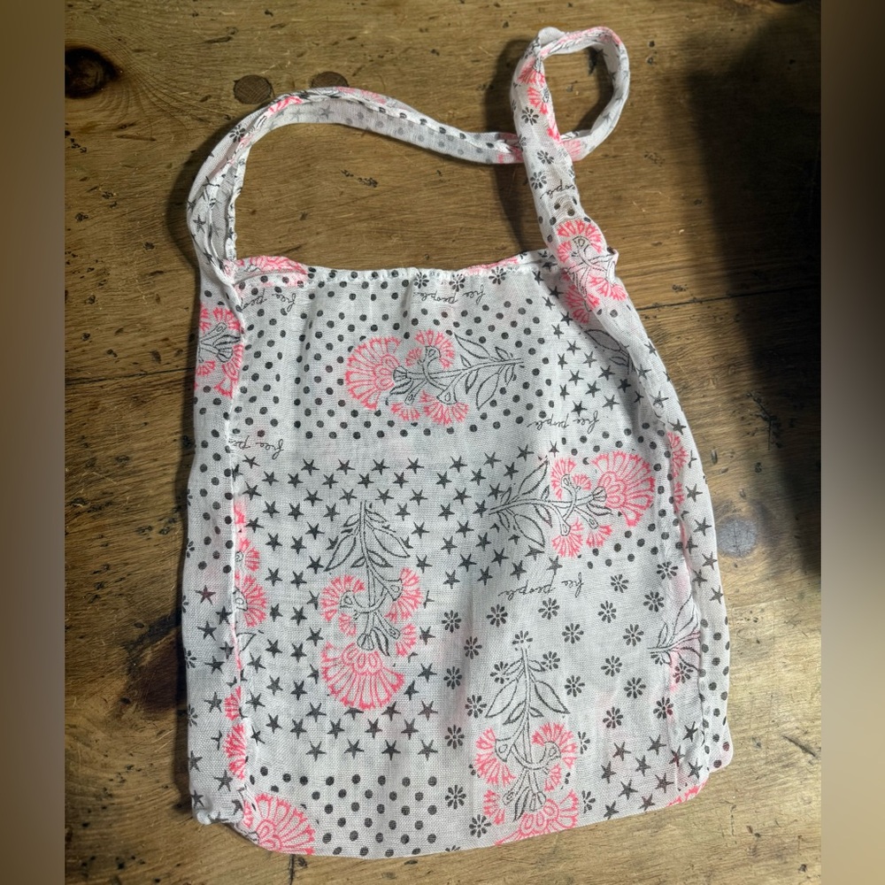 Free People Boho Cotton Pink and Black Floral Reusable Bag